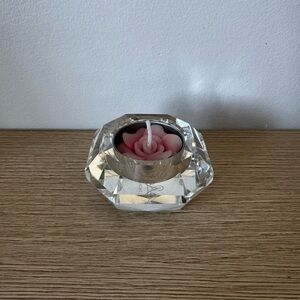 Pink Rose Tealight Candle in Clear Faceted Crystal Holder